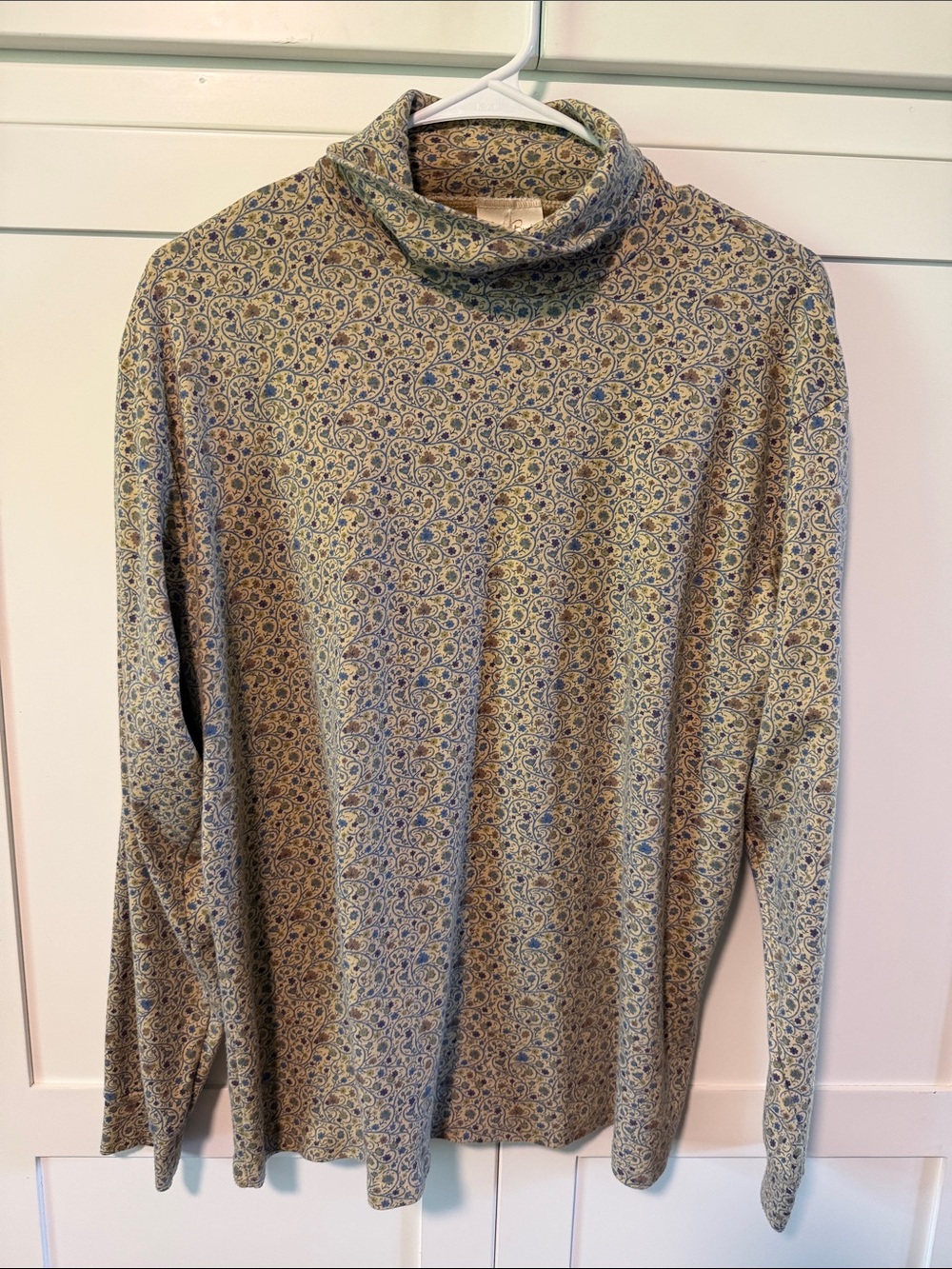 Vintage Bobbie Brooks 80s Turtleneck Top in Beige Floral